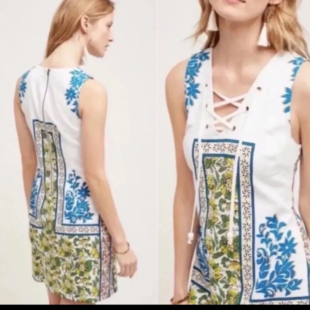 Anthropologie Tracy Reese Tybee Lace Up Floral Shift Dress XS 00 0 2 Plenty